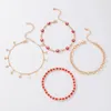 Anklets Elegant Red Beads Star Tassel 4pcs/set Anklet For Women Ethnic Drop Oil Geometry Alloy Chain Jewelry Accessories 22921