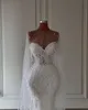 Casamento elegante sereia vestidos sem mangas v pescoço d renda apliques lantejoulas frisado até o chão pérolas cortinas plus size elegante vestidos de noiva abiti da sposa