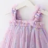 Vestidos de meninas vestido de cinta de aniversário para roupas de bebê de menina verão 3d angelas asas de fada princesa malha tutu infância de festa 230217