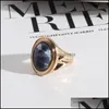 Solitaire Ring Gold Oval Malachite Turquoise Tigers Eye Blue Stone Rings Fashion Inner Dia 1.7Cm Color Band Jewelry For Wome Whole D Dhivo