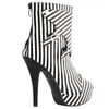 Dress Shoes LF30485 SHOW STORY Fashion Black White Two Tone Stripe Print Gladiator Platform Ankle Bootie