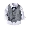 Suits Boys Kids Clothes Toddler Formal Suit Childrens Wear Grey Vest Shirt Trousers Outfit Baby Clothes1 Drop Delivery Mater Dhnpf