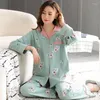 Kvinnors sömnkläder bomull Kvinnor pyjamas sätter blommuttryck stora gårdar dam kvinnor pijamas kostym hemkläder pyjama femme m-3xl