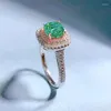 Clusterringen S925 Sterling Silver Cuted Cut 6 6mm Emerald High Carbon Diamonds Gemstones Betrokkenheid Fijne sieradenring