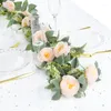 Kwiaty dekoracyjne 2m sztuczna róża kwiatowa bluszcz jedwabny jedwab eukaliptusa liście girland rattan do domu wisząca dekoracje weselne