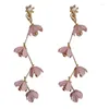 Boucles d'oreilles pendantes rose fleur clou pour les femmes Sakura violet été mignon coréen cristaux longs glands boucle d'oreille bijoux charme fête cadeaux