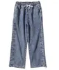 Mäns jeans Cashew Mönster Men Loose Straight Pants Elastic Midje Drawstring Denim Trouserscashew