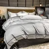 Egyptisk bomullsbäddsuppsättning Luxury Grey Hotel Däcke Cover Set Rand Brodery Quilt Cover Soft Flat Bed Sheet Pillow Cases Home Textile Twin Queen King Size