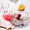 Ensemble d'assiettes, bols et tasses en forme de cœur, Style japonais, bord doré, verre transparent, salade, avoine, fruits, Dessert, Snack, eau, lait