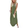 Casual klänningar Kvinnor ärmlös Sling Long Tropical Print Split O Neck Bohemian Fashion Sexy Summer Maxi Loose Dress