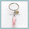 Keychains Lanyards Wire Wrap Reiki Healing Natural Shape Stone Chakra Amethyst Pink Rose Crystal Key Rings Keyrings Women Men Whol Dhkqx