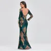 Party Dresses O-neck Long-Sleeve Shinning Sequins Evening Dresses Sexy Backless Mermaid Party Gowns Maxi Elegant Multi Female Robes Vestidos 230217