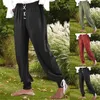 Pantalons pour hommes Mens Fashion Casual Imprimé Lin Ceinture Élastique Pantalon Formation Avec Poches