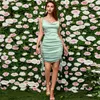 Casual Dresses Women Summer Sexig V-ringning Tank Backless Off Shoulder Shirring Tassel Beach Style Mini Party Dress Light Green