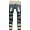 Men's Jeans s Slim jeans Stretch High Quality Vintage Painting Distressed Denim Cotton Pants Ruched Designer for 230216