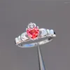 Anéis de casamento rongxing elegante gradiente rosa zircão coração claddagh para mulheres anel de noivado de pedra da cor prata CZ anel de noivado