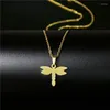 Pendant Necklaces Gold Color Stainless Steel Cute Dragonfly Necklace For Women Fashion Chains Choker Collares Goth Jewelry