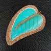 Pendant Necklaces 1 Pc Rhinestone Pave Blue Turquoise Carved Leafage Women Men Fashion Jewelry Stone