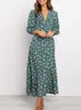 Casual Dresses Women Summer Elegant Floral Print Maxi Boho Three Quarter Sleeve V Neck Office Long Beach Robe Tunic 230217