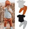 Kledingsets Lioraitiin 0-24m geboren baby Baby Boy Girl Summer Clothing 2pcs set korte mouw solide top shirt lange broek outfit 230217