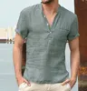 Camiseta masculina de verão, camiseta de manga curta, algodão e linho, led, casual, masculina, respirável, S-3XL