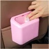 Other Interior Accessories Car Trash Bin Hanging Vehicle Garbage Dust Case Storage Box Black Blue Pink Pp Square Pressing Type Can D Dh2Wv