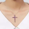 Kedjor 925 Silverpläterad Amethyst Natural Color Gem Cross Pendant Female ClaVicle Halsband Partihandel