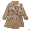 Coat 311 år stora flickor Trench Spring Autumn Casual Double Breasted Windbreaker Kids Kläder Fashion Children Outwear Drop Deliver Dhufv