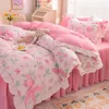 Sängkläder set prinsessan stil säng fyrdel set koreansk sängkläder täcke täcker tredelar bowknot quilt cover girl style fyrdelar sovrum set