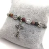 Strand Pierre Naturelle Croyance Religieuse Jésus Croix Christianisme Chapelet Manuel Cordon Élastique Bracelet Amis Bijoux Accessoires Cadeaux