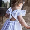 Filles robes Style coréen été infantile manches volantes coton lin né bébé princesse enfants fête 230217