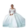 Necklace Ball Gown Dresses African Long Sleeves Lace Applique Bodice Court Train Wedding Dress Open Back Sexy Bridal Gowns Vestido De Noiva Curto 403