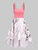 Casual Dresses Women Cami Floral Print Knee Length Dress Sleeveless Peach Flower Blossom Sundress High Low Crossover O Ring Robe