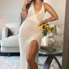 Lässige Kleider Sommer sexy Frauen Kleid Häkeln durch Rückenless Verband High Split Deep Deep V-Ausschnitt Strandparty Beachwege