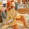 Women's Sleepwear FUNISHI Cartoon Plush Pajama Set Women Medium Style Winter Pajamas Plus Size Coral Fleece Loose Version Inspissate