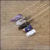 H￤nge halsband Guldkedjor Stone Silce Slab Pendants Healing Crystal Reiki Natural Smoky Rose Quartz Citrines Gems Necklace Jewel Dheql