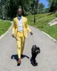 Abiti da uomo YiMinpwp Giallo Estate Uomo Lino con visiera Risvolto Monopetto Prom Giacca Blazer Smoking Abito 2 Pezzi Cappotto Mutanda