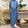 Party Dresses Women Loose Dress Vintage Summer V Neck Half Sleeve Side Slitting Hem Long Denim