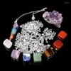 Подвесные ожерелья чакра Балансировать целительную энергию набор подарков натуральные аметист кластерные хрустальные кристалл семь чакр с каменными маятниками
