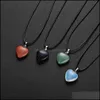 Pendant Necklaces Natural Stone Love Heart Necklace 45Cm Black Rope Leather Cord For Women Men Friendship Happy Jewelr Whole Drop De Dh43W