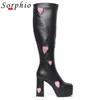 High Boots 2024 Heel Heart Knee Women Platform Zip Brand Design Sweet Winter Fashion Syngly Shoes Woman 28419