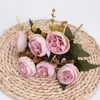 Decorative Flowers Rose Pink Silk Peony Artificial Bouquet 6 Large Head Antique For Family Wedding Home Decorat