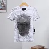 Designer Philip Plein T-Shirt Brand Designer Tshirt Spray Letter Short-Sleeved Summer Mens And Womens Tees T Shirt Rhinestone Skull Men 1119