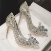 Dress Shoes 2023 New Rhinestone High Heels Cinderella Shoes Women Pumps Pointed toe Woman Crystal Wedding Shoes 5cm 7cm 9cm heel big size L230216