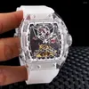 腕時計メンズホワイトプラスチックスケルトンウォッチ自動機械式ツアービヨン