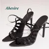 Sandalet abesire sivri uçlu black strappy yüksek topuk kadın toka kayışı yaz tasarımı moda ayakkabıları lüks