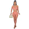 2023 Designer Summer Tracksuits Women Mesh Outfits Two Piece Set Sexig Tank Crop Top and Pants Matching Set Sportswear See Through Clothes Wholesale Artiklar 9289