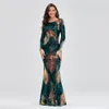 Party Dresses O-neck Long-Sleeve Shinning Sequins Evening Dresses Sexy Backless Mermaid Party Gowns Maxi Elegant Multi Female Robes Vestidos 230217