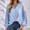 Women's Blouses Button Down Shirts Womens Black Satin Long Sleeve Roll Up Lapel V Neck Work Summer Boyfriend Style Oversized Tops Blusas