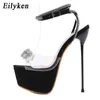 Dress Shoes Eilyken New Design PVC Transparent Platform Women Sandals 2023 Summer Sweet Butterfly-Knot Crystal Buckle Strap High Heels Shoes L230216